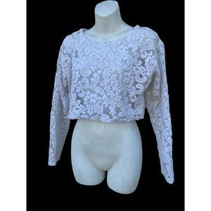 Fredericks of Hollywood Lace Cropped Top sheer Blouse long sleeves cottagecore M